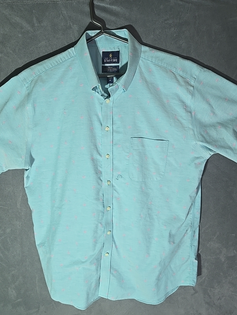 Stafford Men's Aqua Button-Down Shirt with Pink Accent Motif